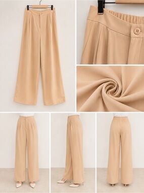 Fashion Nova Wide-Leg High-Rise Pants in Beige